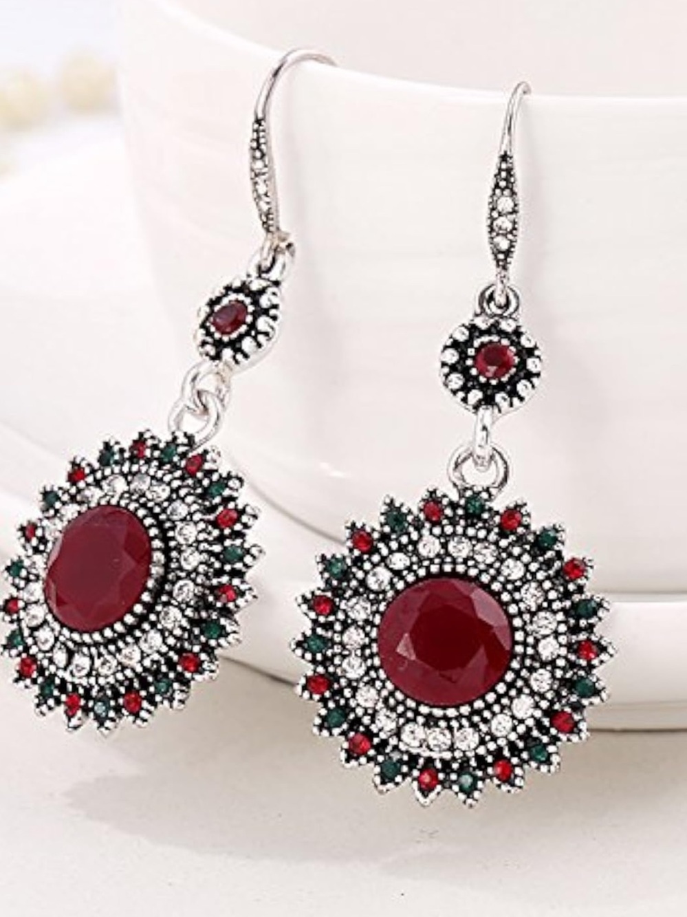 Vintage victory Red and Green Crystal Drop Earrings -  Women’s Jewelry